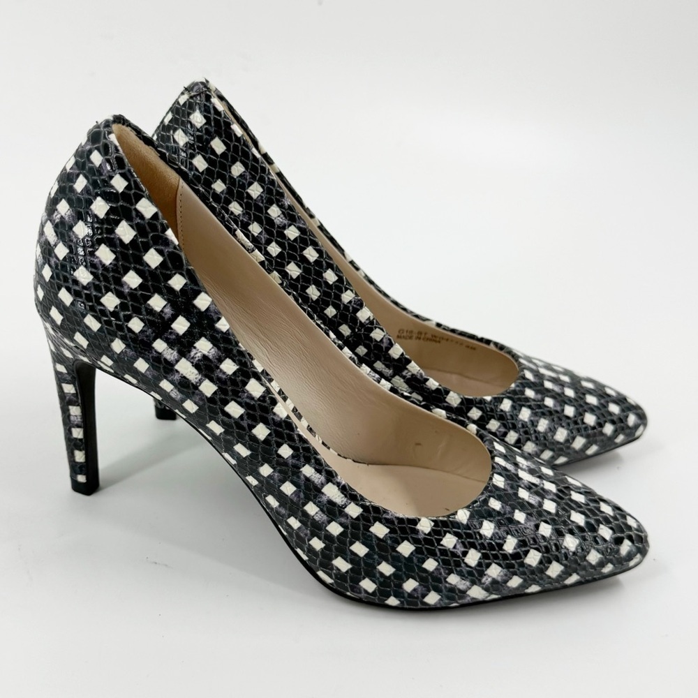 ✅ Cole Haan Grand Os Pumps Stiletto Heels 6B Black White Leather Dress‎ Shoe